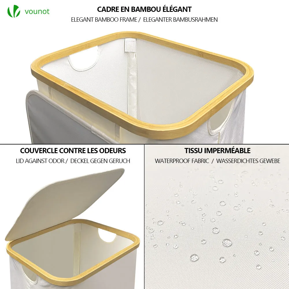 Vounot cesto portabiancheria pieghevole 100 L beige bambù