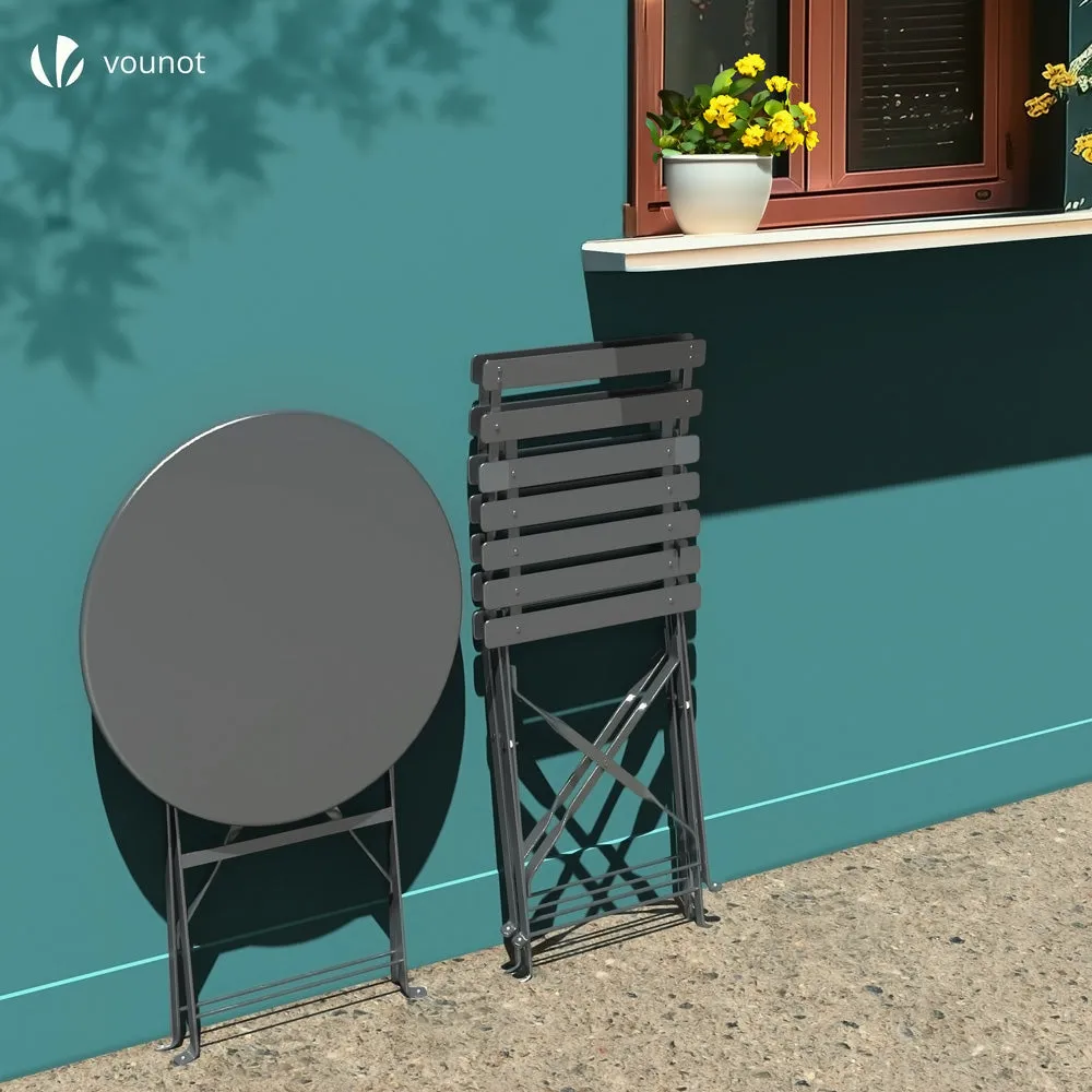 VOUNOT set bistrot 3 pezzi tavolo+2 sedie acciaio grigio pieghevole