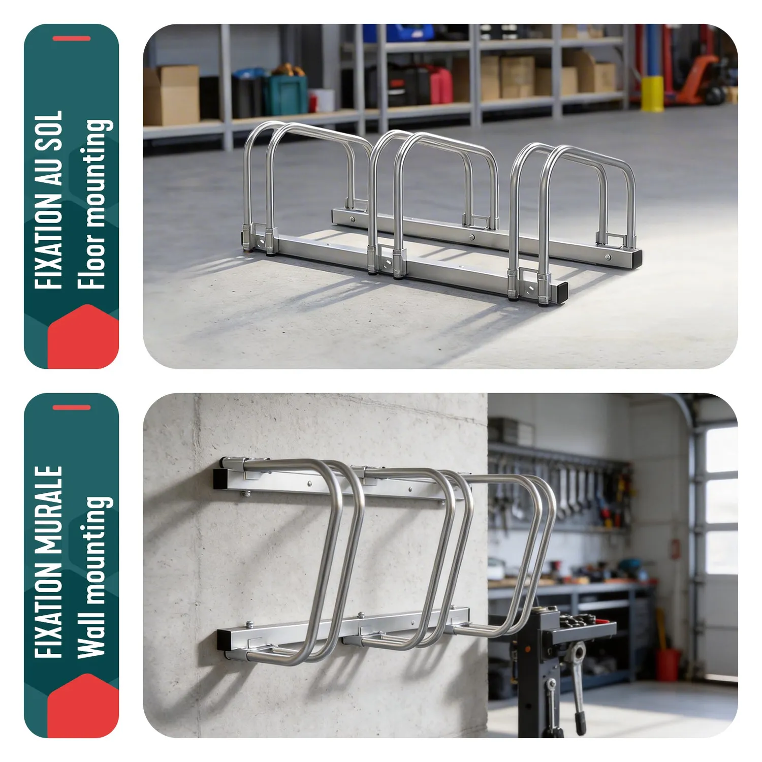 VOUNOT Portabici Acciaio Muro Pavimento 3 Bici 70cm