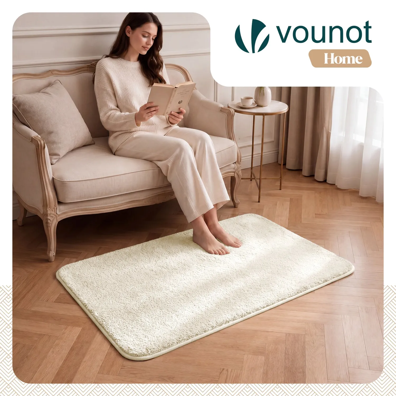 Vounot Tappeto Salotto Pelo Corto 80x150cm Beige Antiscivolo