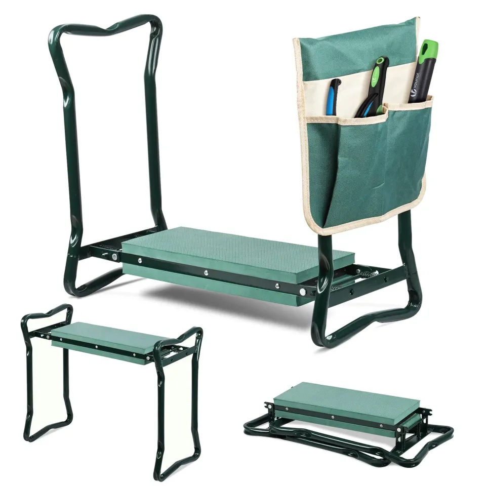 VOUNOT Sgabello ginocchiatoio giardino 2 in 1 verde pieghevole