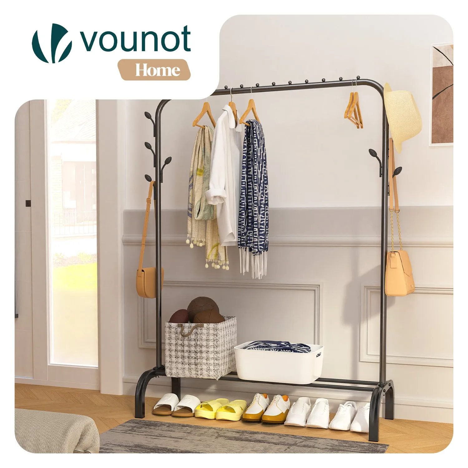 VOUNOT Stender Appendiabiti 110x41x147cm Nero 25kg