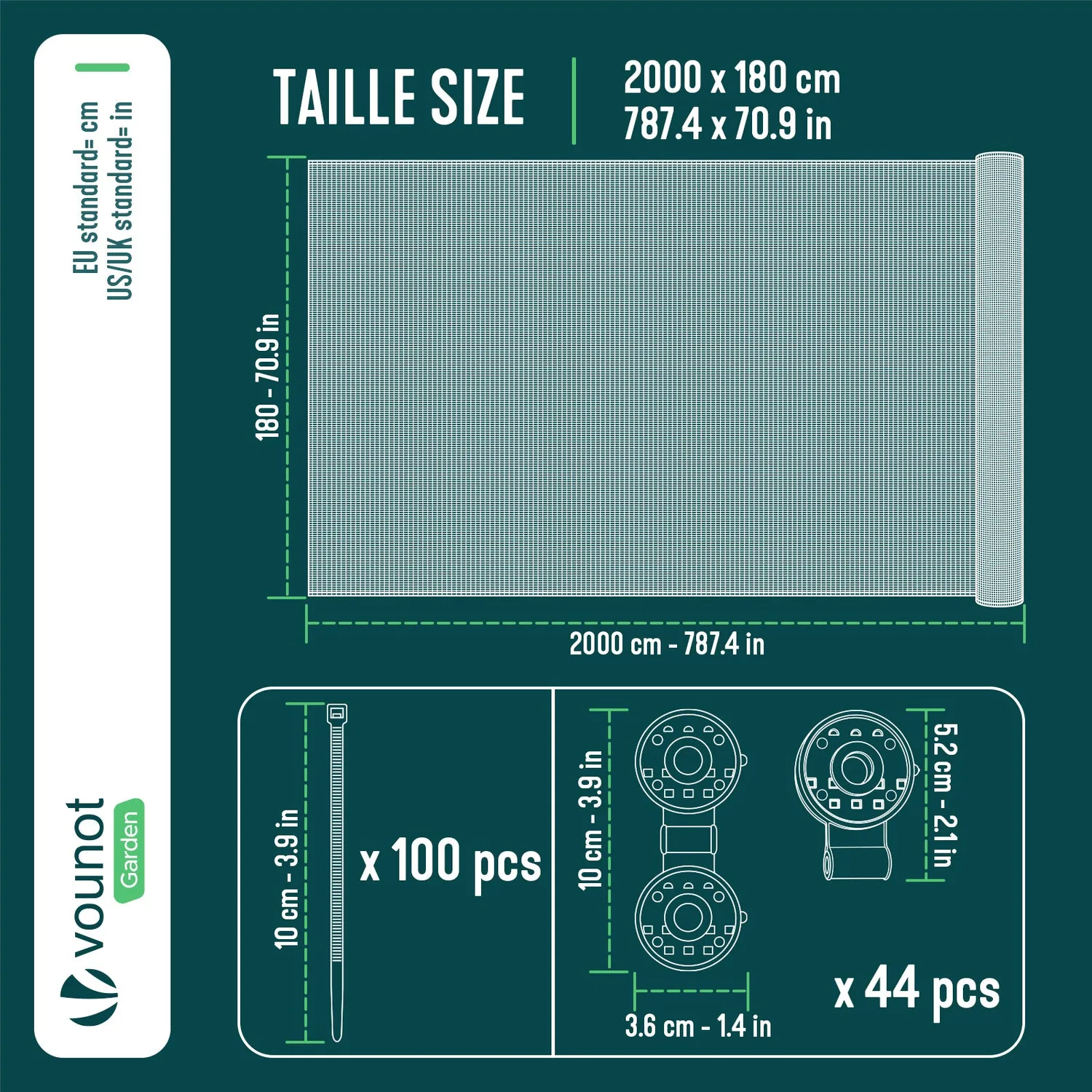 Vounot Frangivista HDPE 1,8x20 m Grigio 90 g/mq 75%