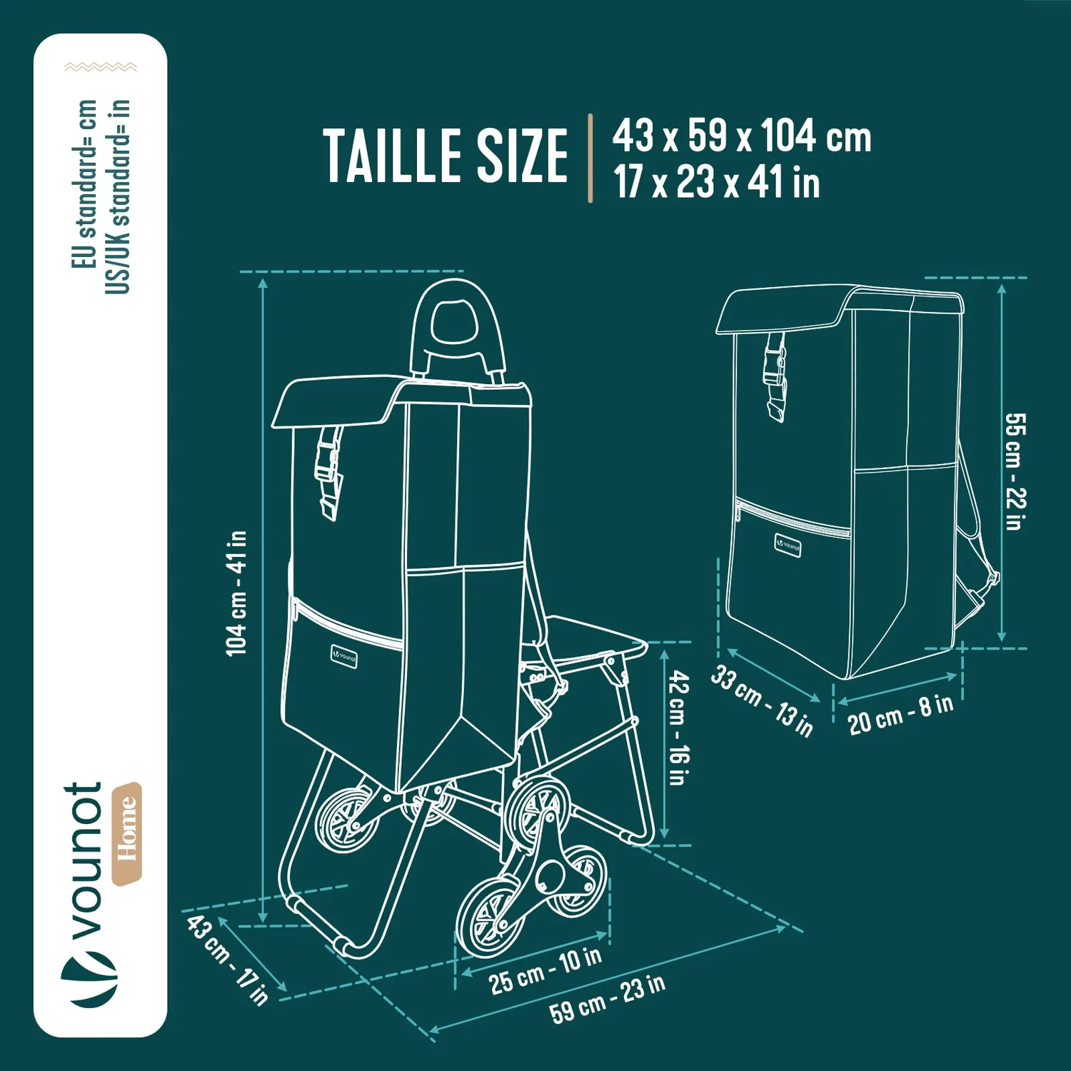 VOUNOT Carrello Spesa Pieghevole Giallo 40L con seduta