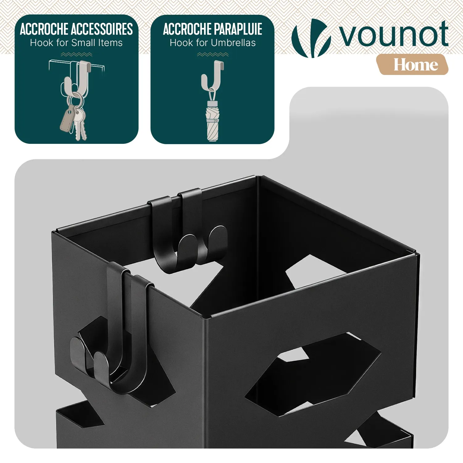VOUNOT portaombrelli metallo esagonale 15,5cm nero con vaschetta