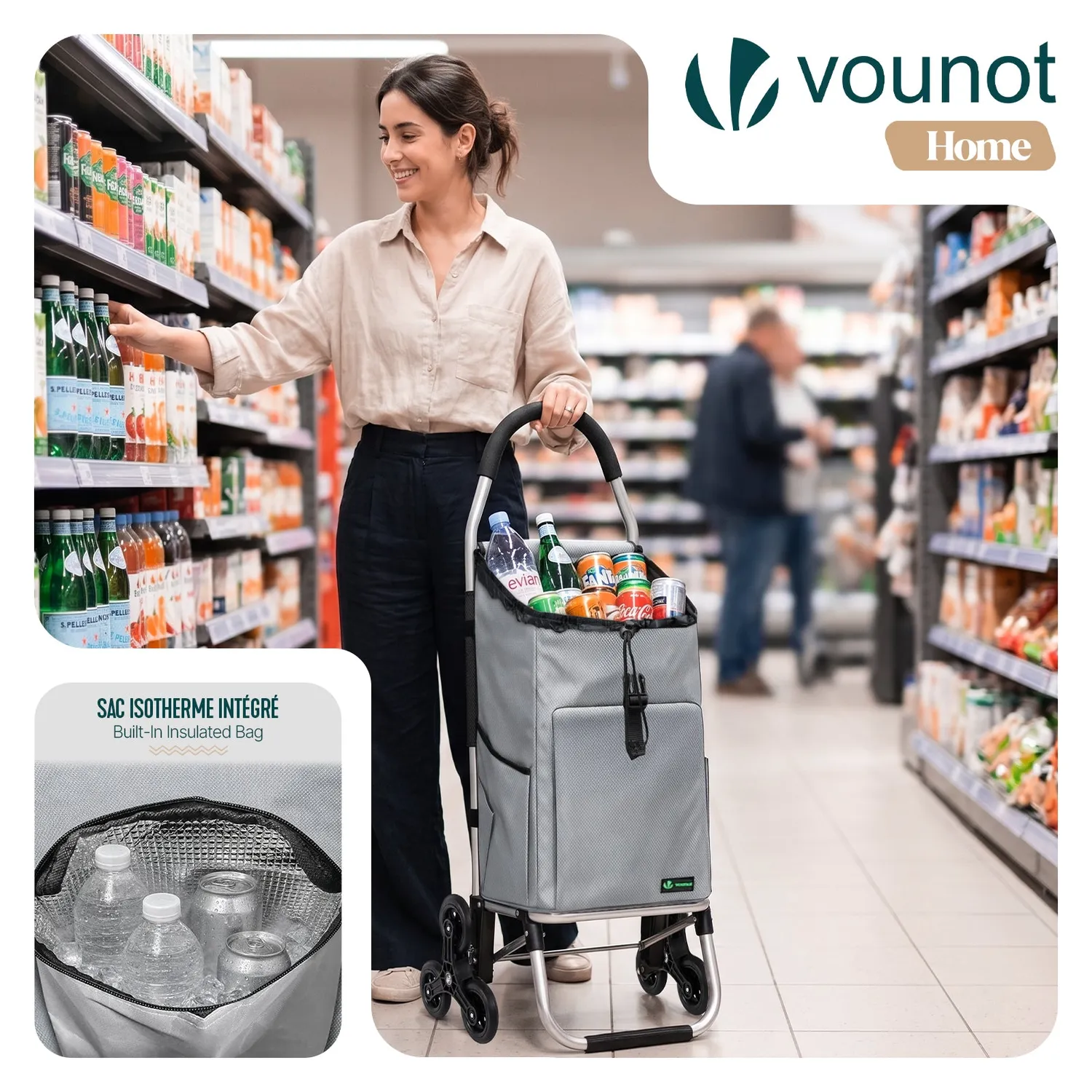 VOUNOT Carrello Spesa Pieghevole Grigio 45 L 40 kg