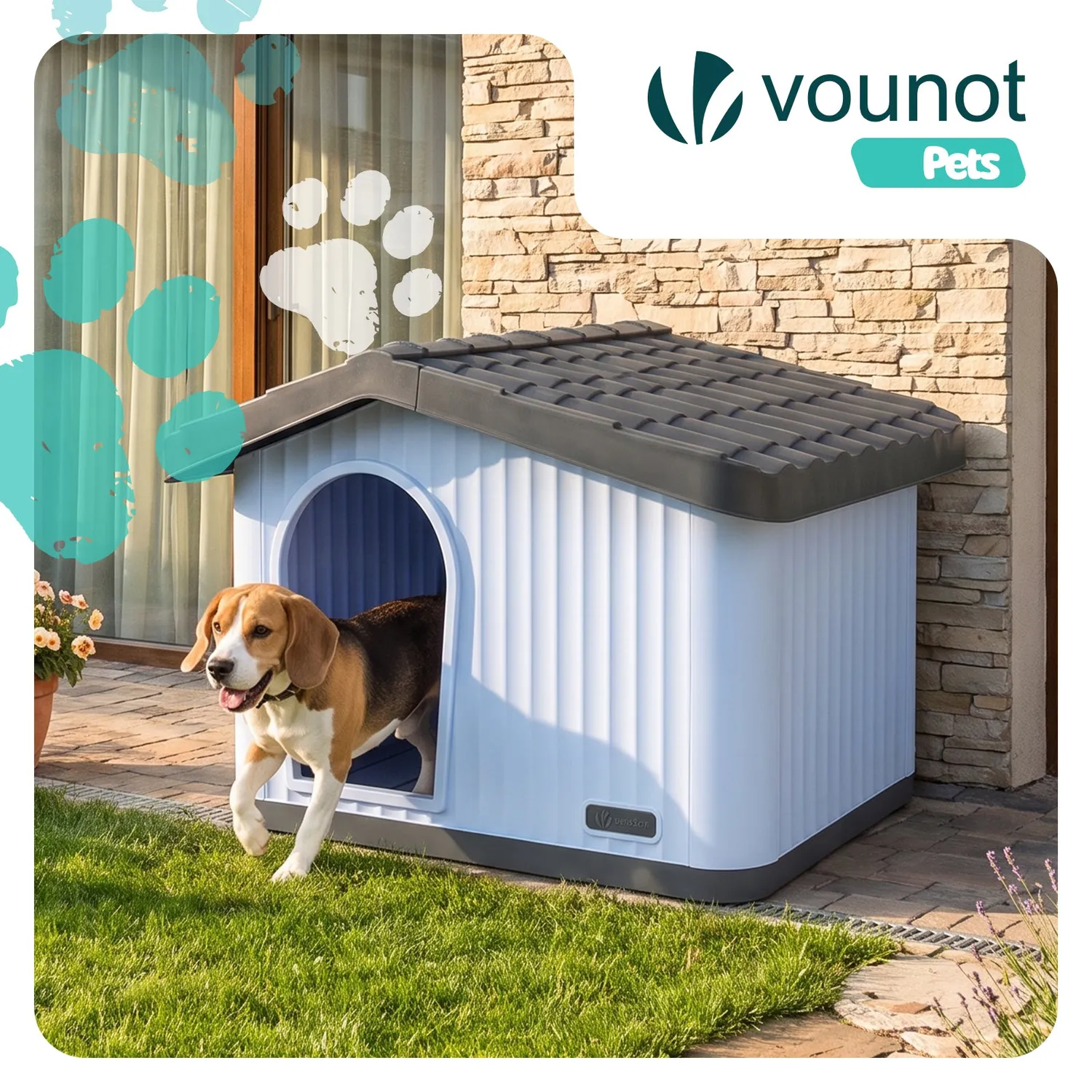 VOUNOT Cuccia cane gatto plastica bianca 75x63x51 cm esterno