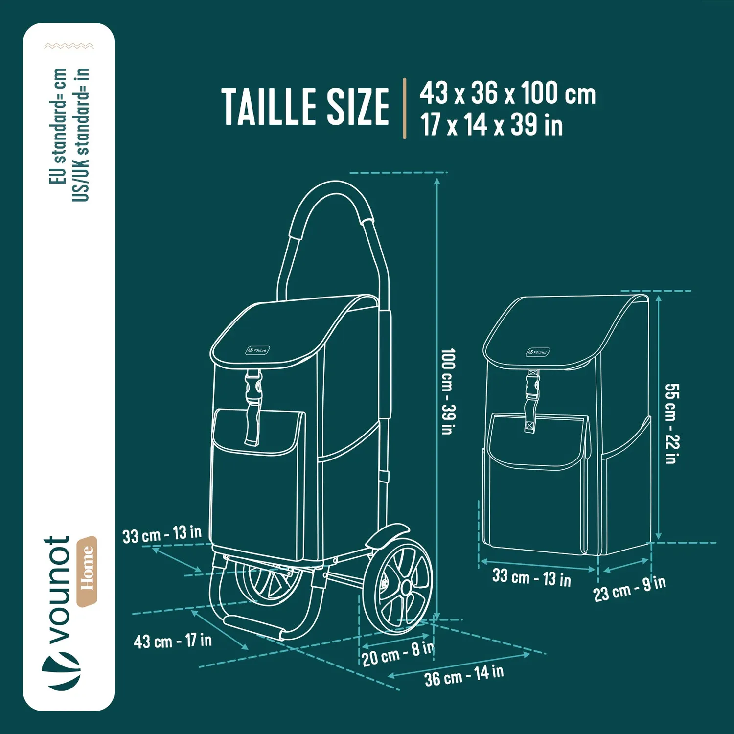VOUNOT Carrello spesa pieghevole alluminio 2 ruote grigio 58L
