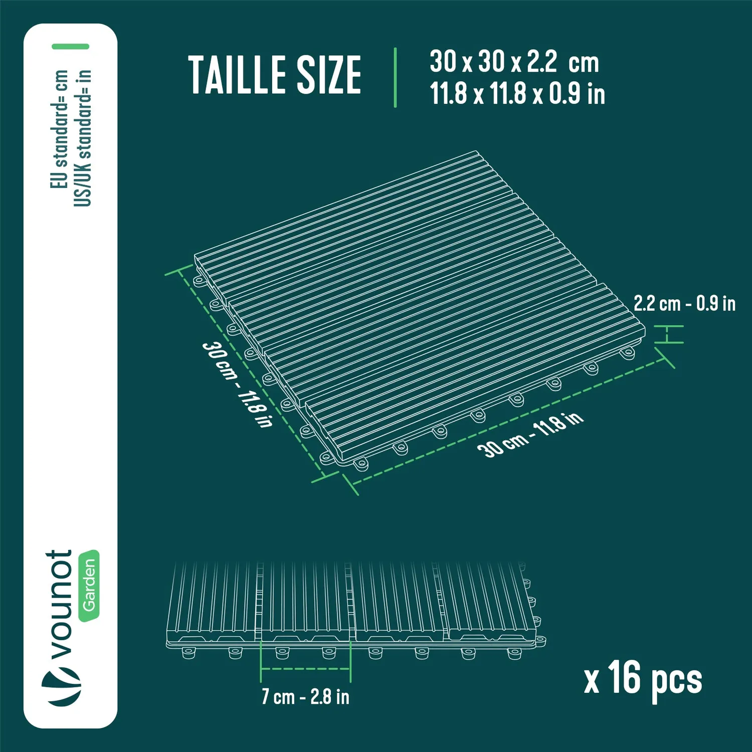 Vounot piastrelle terrazza 30x30 grigio 16 pezzi composito