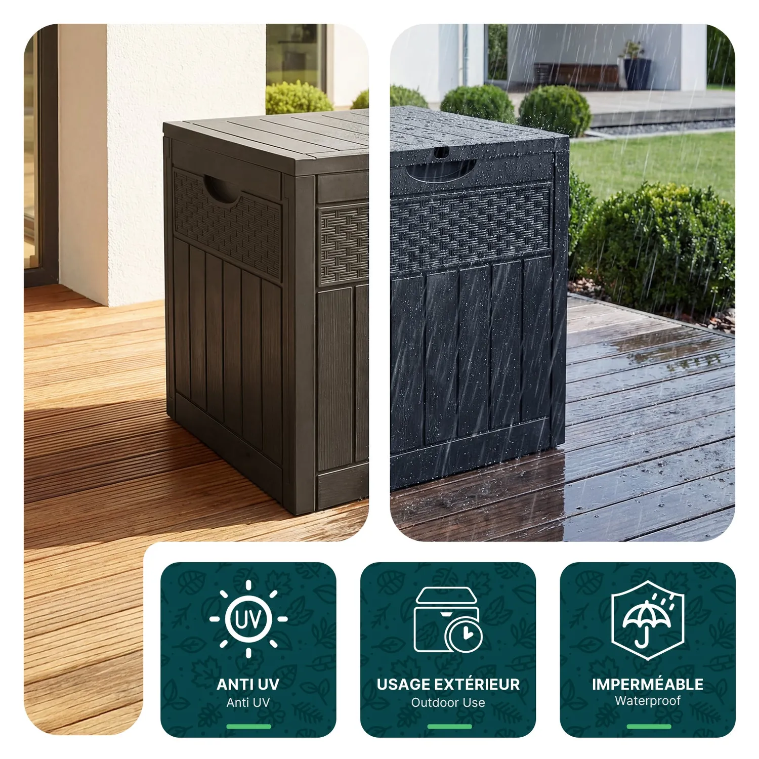 VOUNOT Baule cassapanca esterno rattan nero 126L 56cm