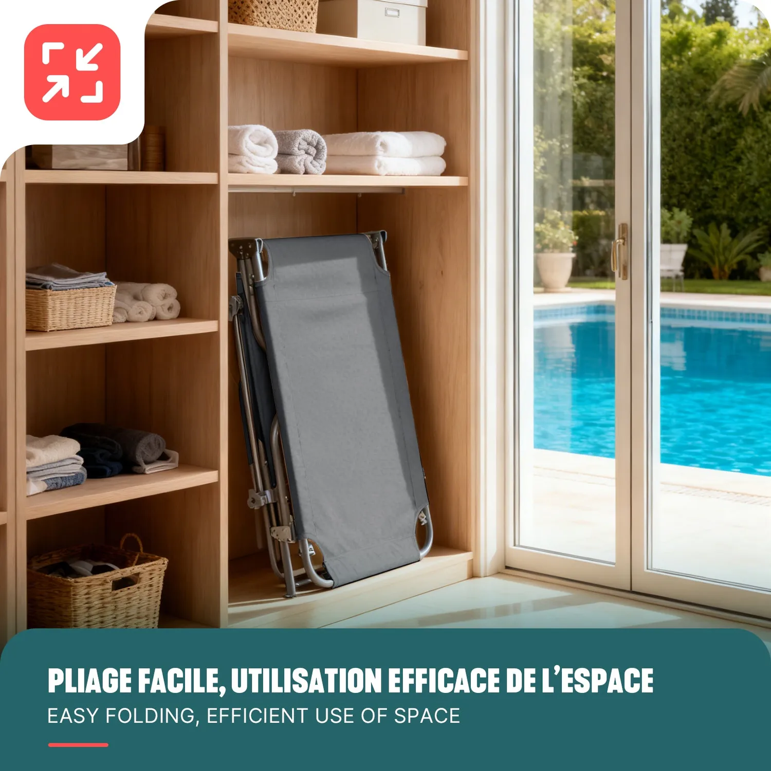 VOUNOT sdraio pieghevole con parasole grigio 2 pz