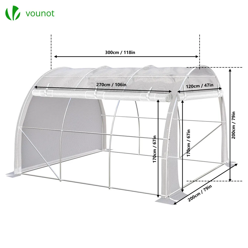 VOUNOT serra da giardino tunnel 6mq 3x2x2m verde