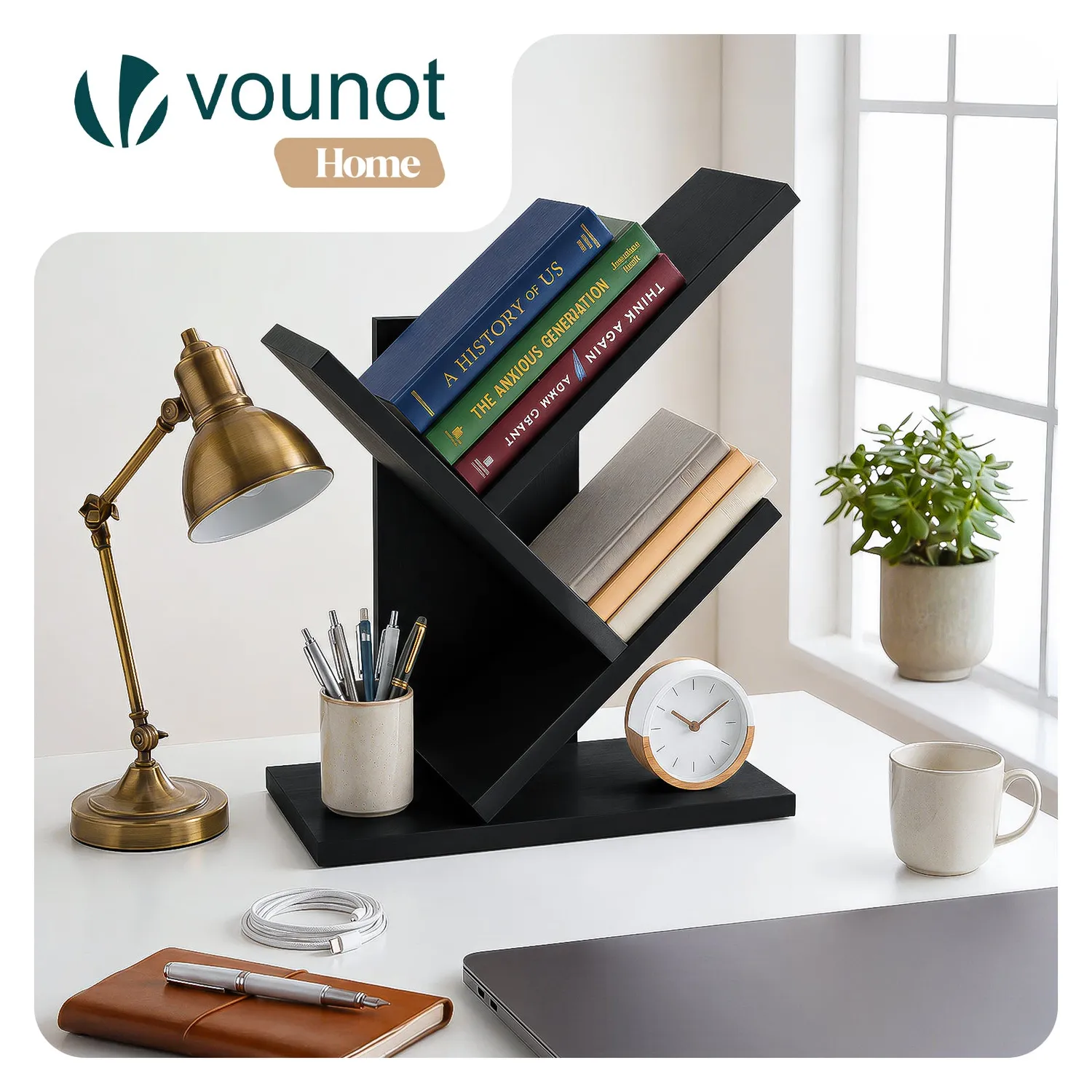 VOUNOT Albero Libreria Scaffale 30x16x40,5 cm Nero compatto