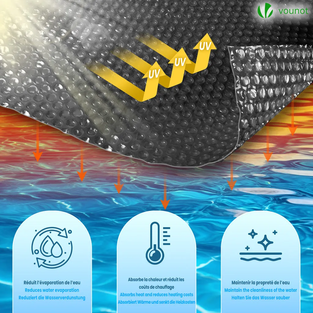 Vounot Telo Termico Piscina 450x220cm Nero 120 Micron Ritagliabile