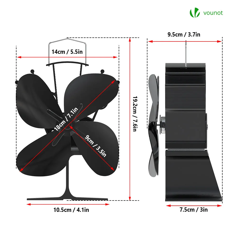 VOUNOT Ventilatore Stufa a Legna 4 Pale Termoelettrico Silenzioso