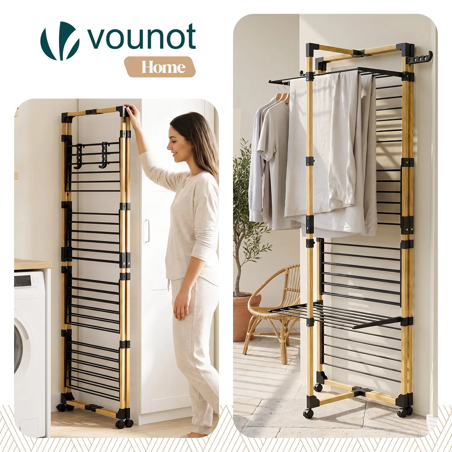 Vounot stendibiancheria torre pieghevole 4 livelli nero 33 m