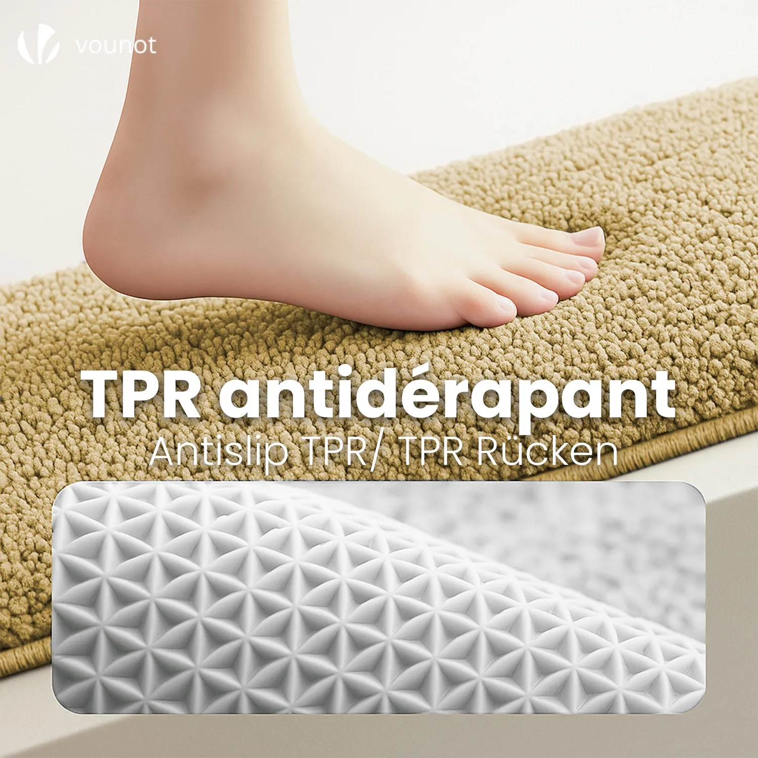 Vounot tappeto bagno antiscivolo microfibra 60x110 cm beige