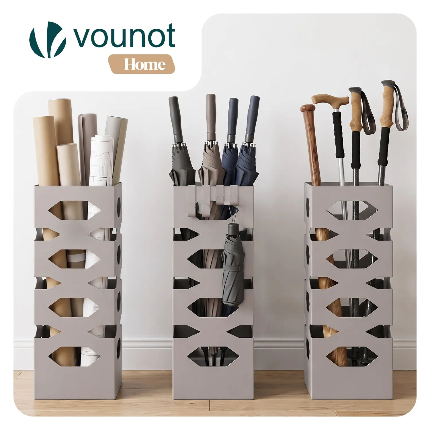 VOUNOT Portaombrelli metallo beige 15,5x43,5 cm