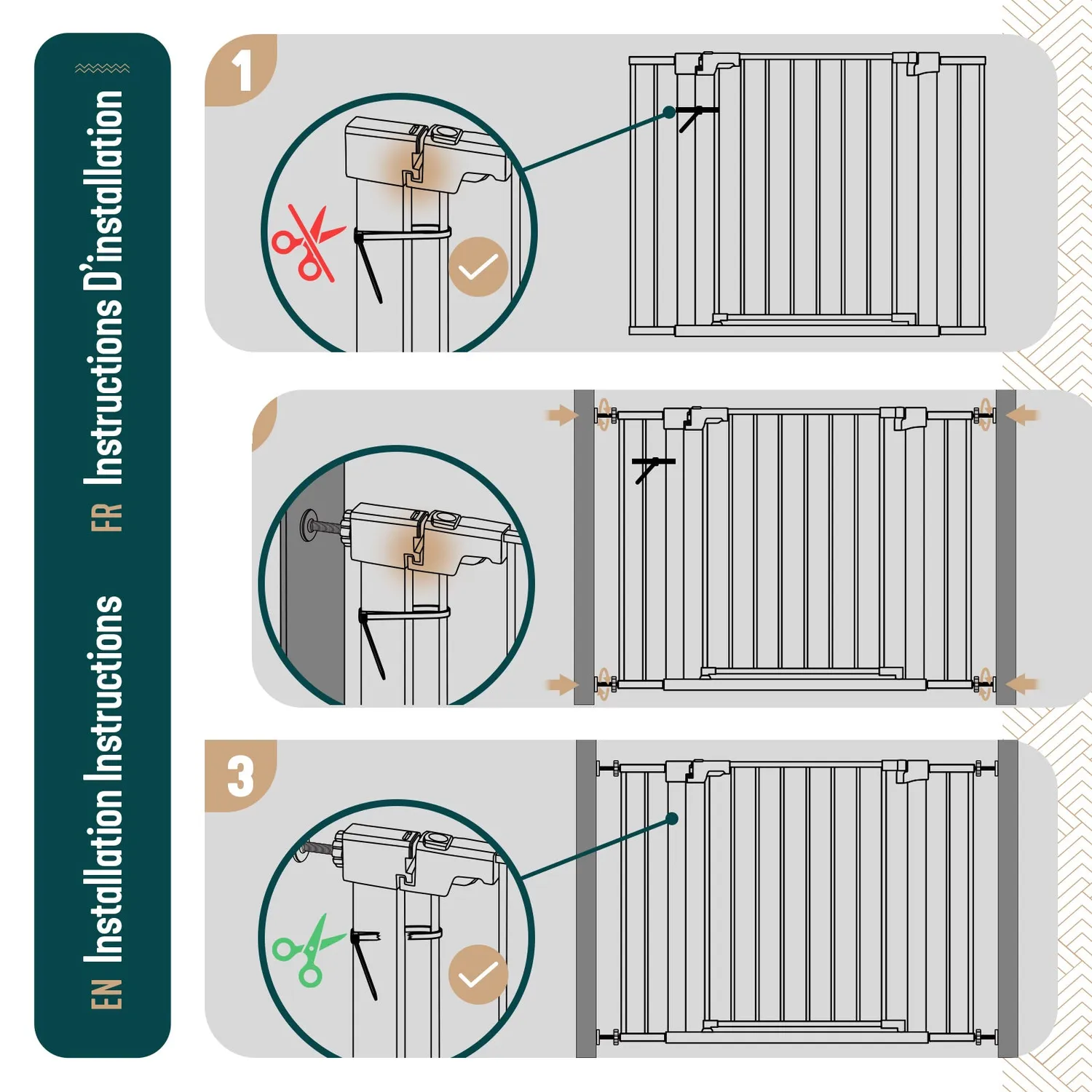 Vounot cancelletto sicurezza pressione metallo nero 103-110 cm