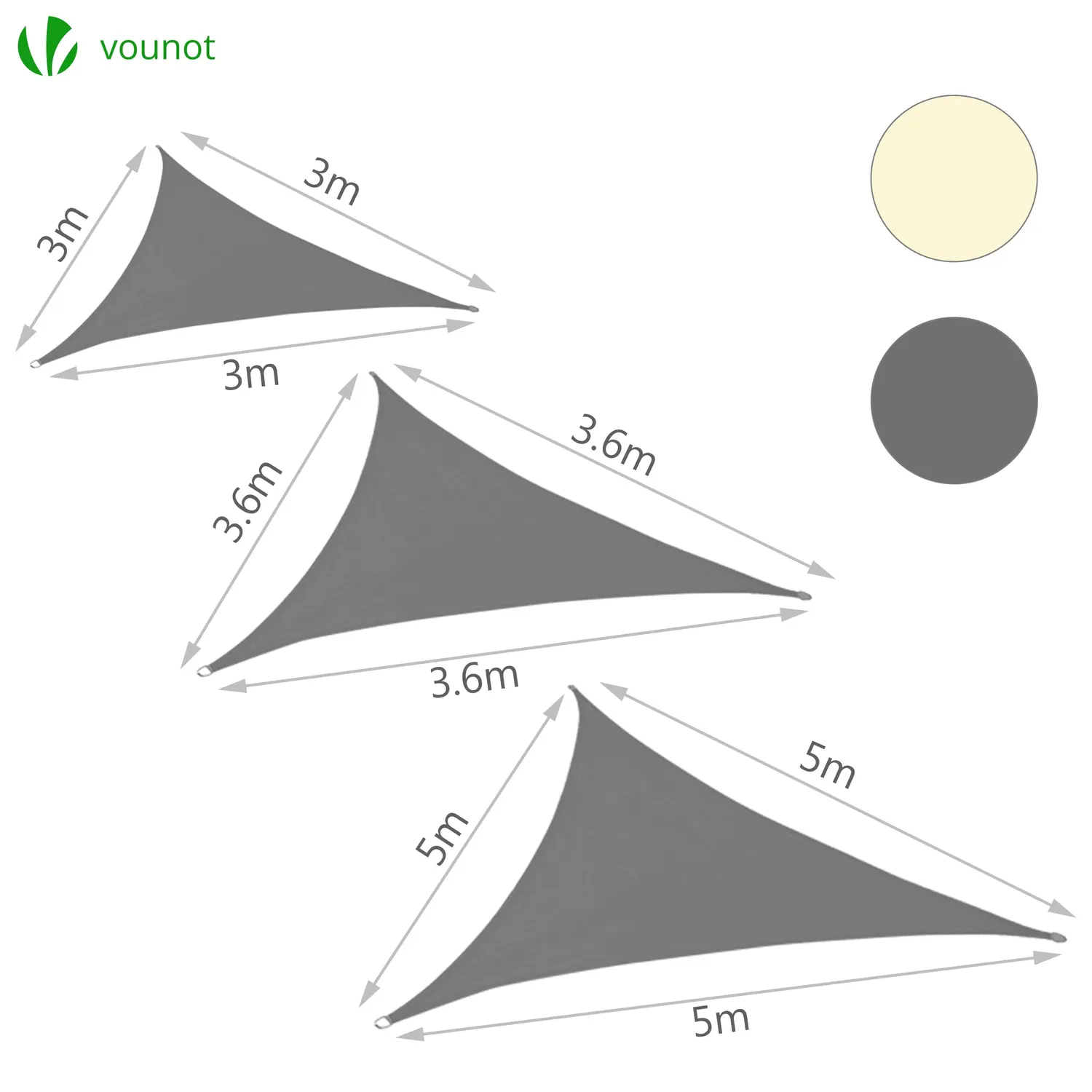 VOUNOT Vela Ombreggiante Triangolo 3x3m Grigia HDPE