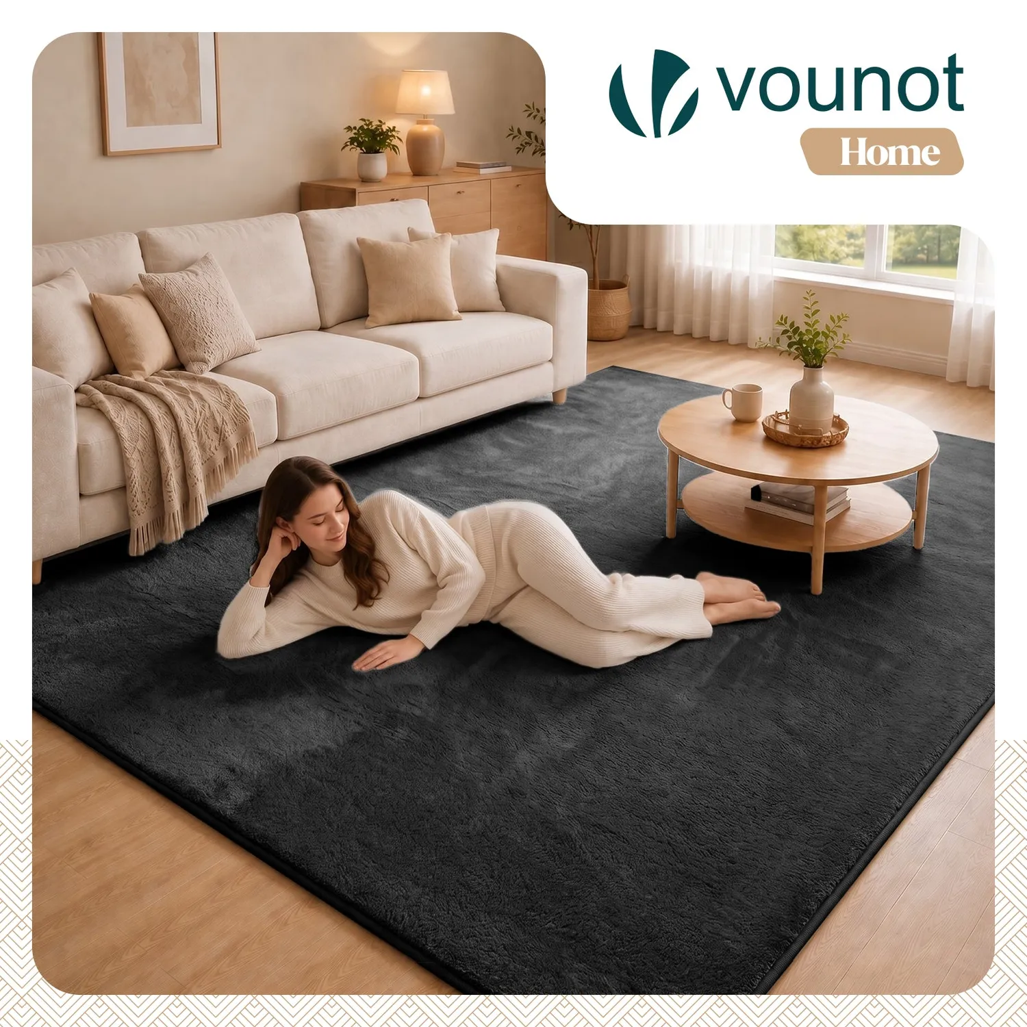 VOUNOT tappeto soggiorno pelo raso 200x300 cm antracite