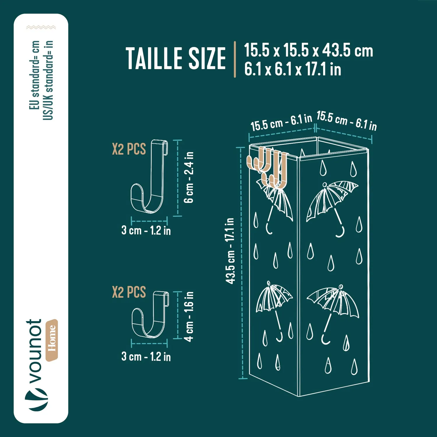 VOUNOT Portaombrelli Metallo Bianco 15,5cm con Ganci