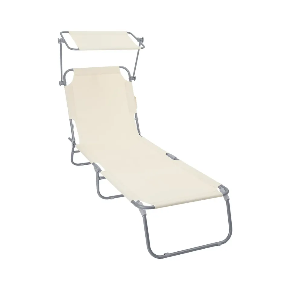 Vounot lettino pieghevole con parasole beige 186 cm