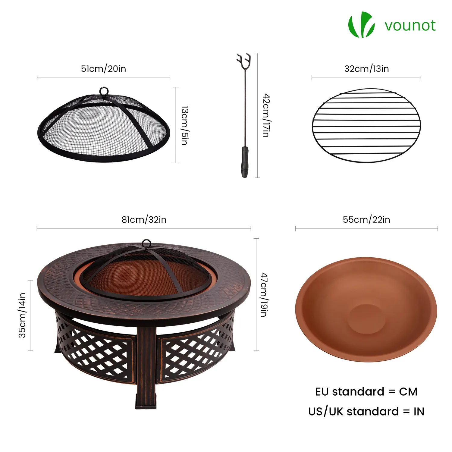 Vounot Braciere da Esterno in metallo 81 cm nero con griglia