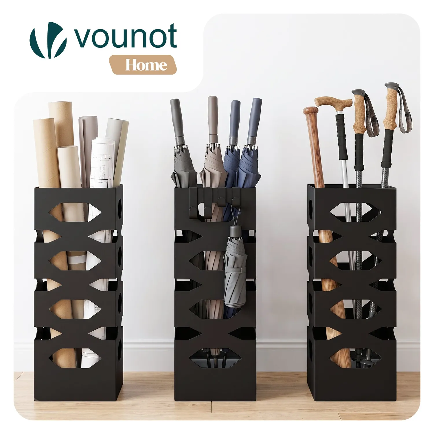 VOUNOT portaombrelli metallo esagonale 15,5cm nero con vaschetta