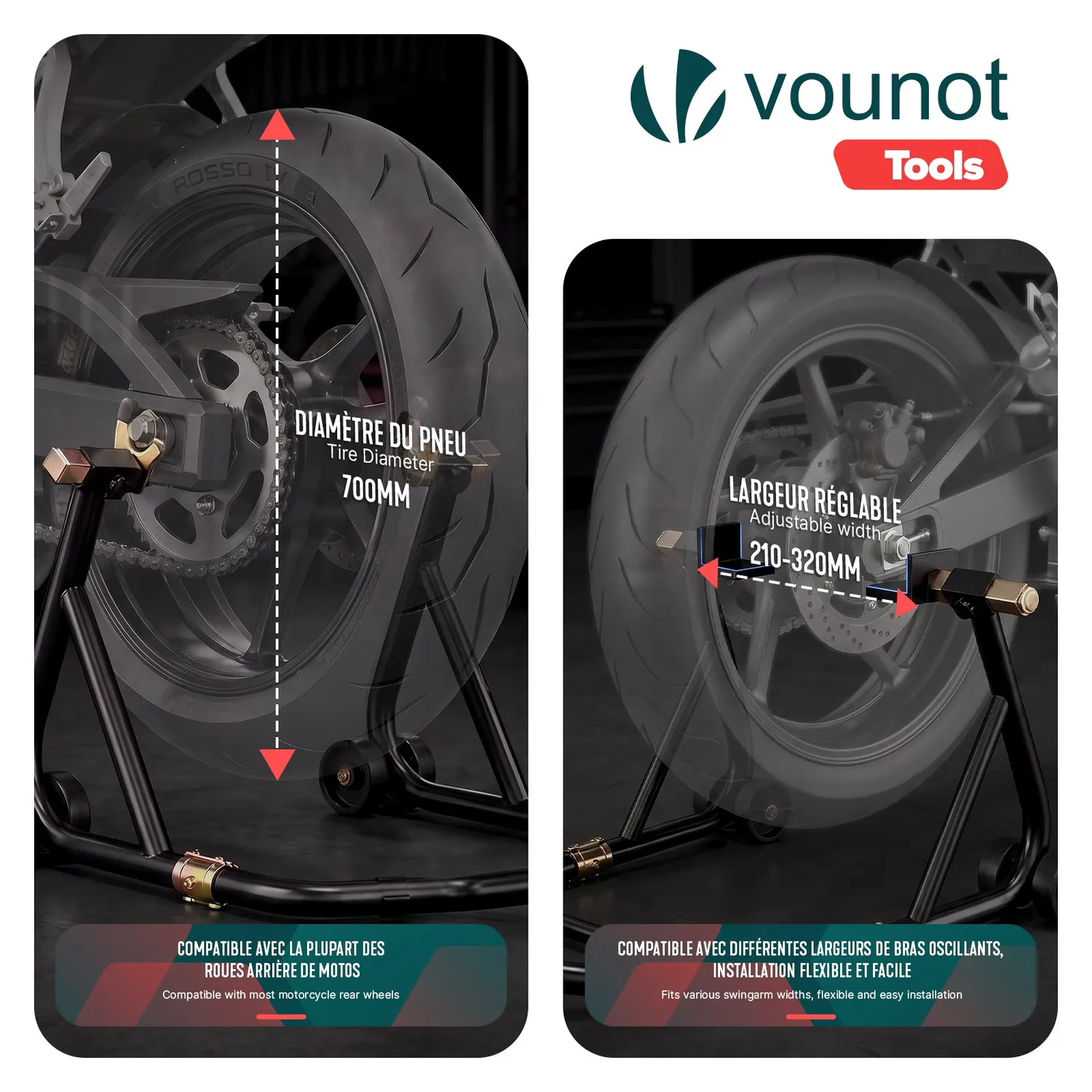 Vounot cavalletto moto posteriore acciaio nero 390 kg