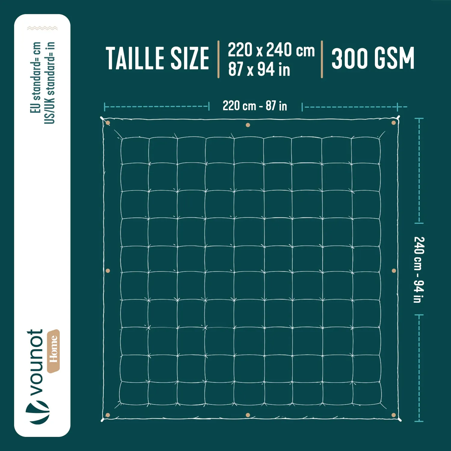 VOUNOT trapunta temperata 300gsm 220x240cm bianca
