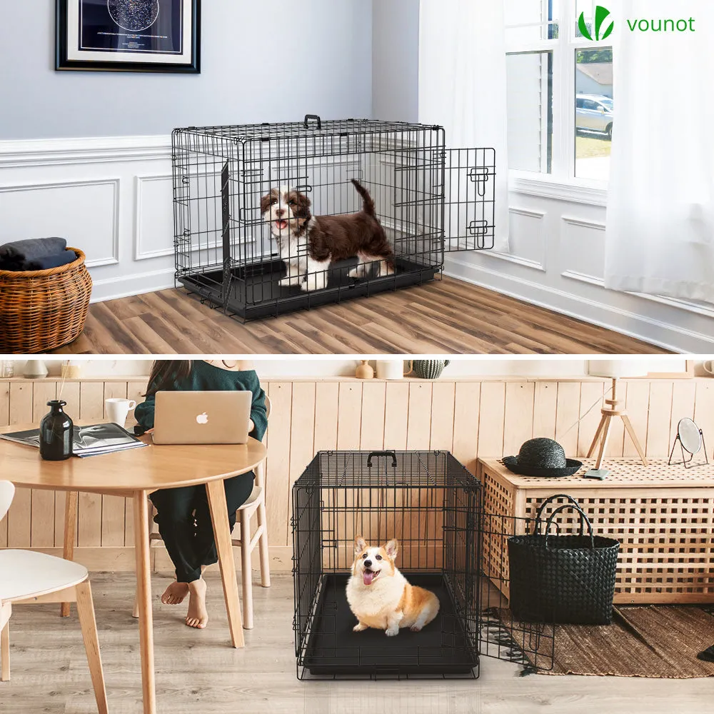 VOUNOT Gabbia cane pieghevole 92x58x64 2 porte metallo