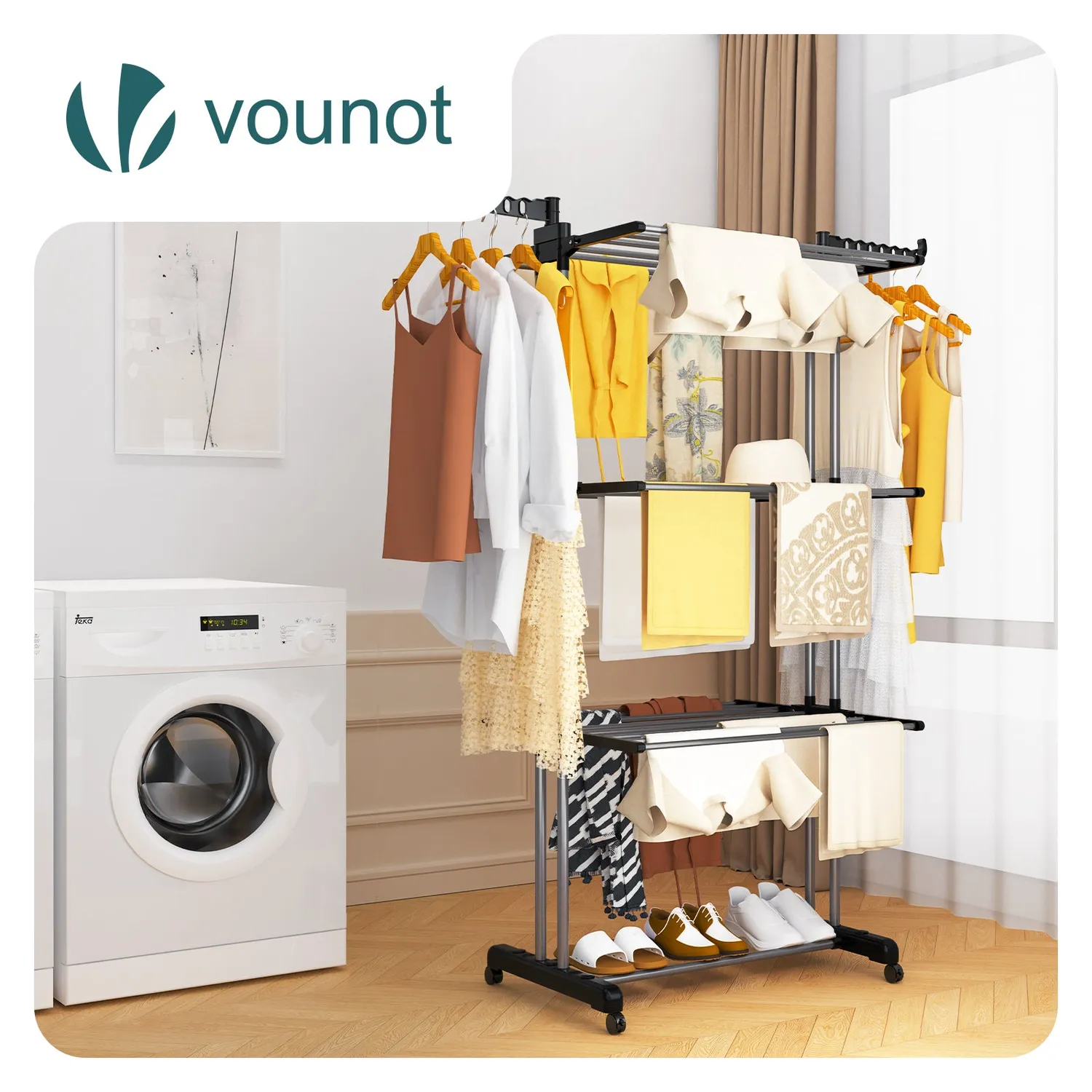 VOUNOT Stendibiancheria Verticale 4 Livelli 126x63x170cm Nero