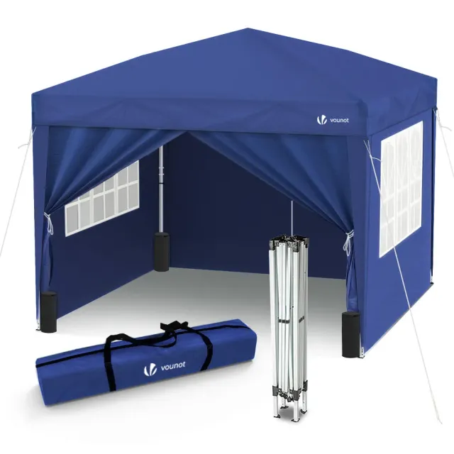 Vounot Gazebo Pieghevole 3x3m Blu con Pareti e Finestre
