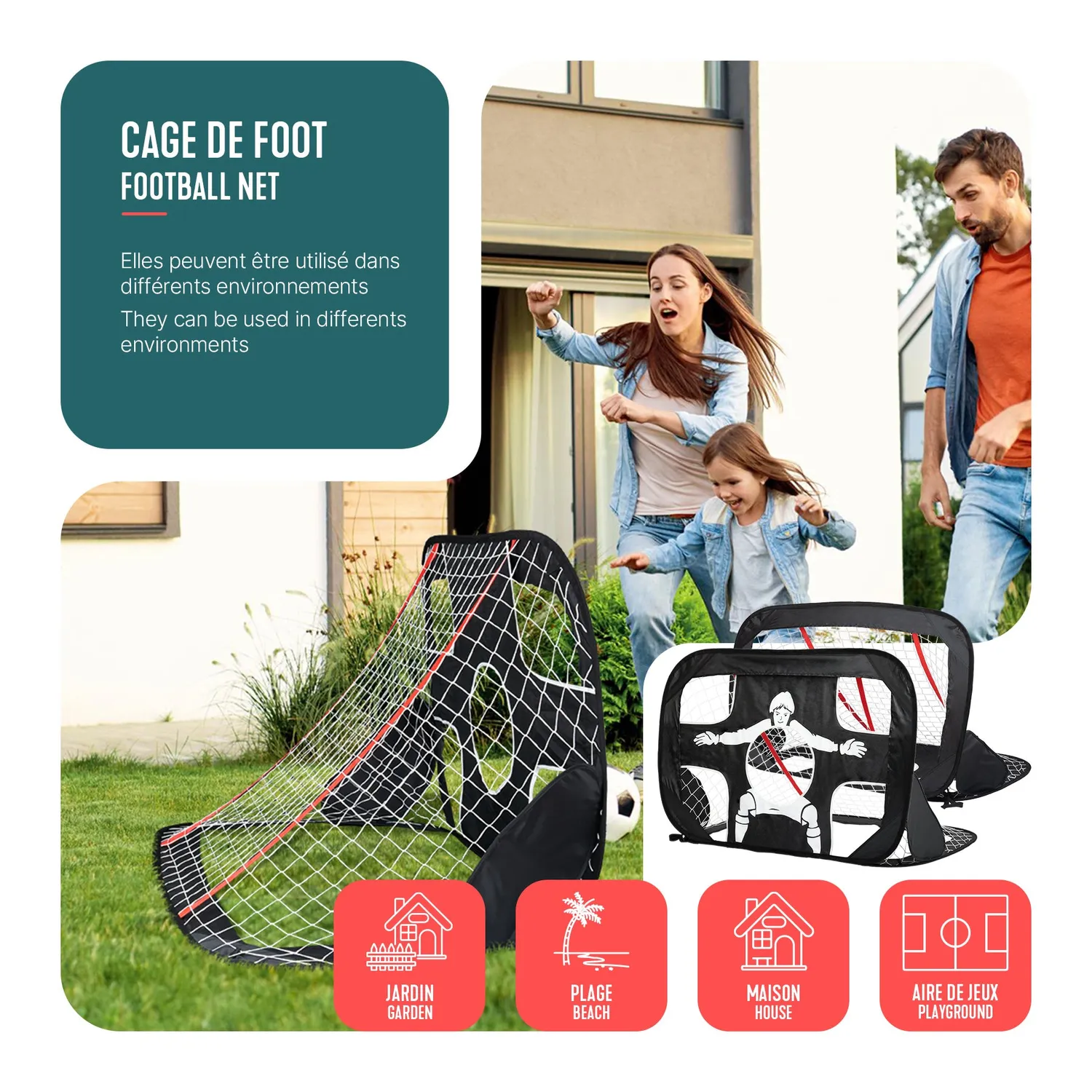 VOUNOT porte calcio pop-up 120x80 cm set 2 pezzi nere