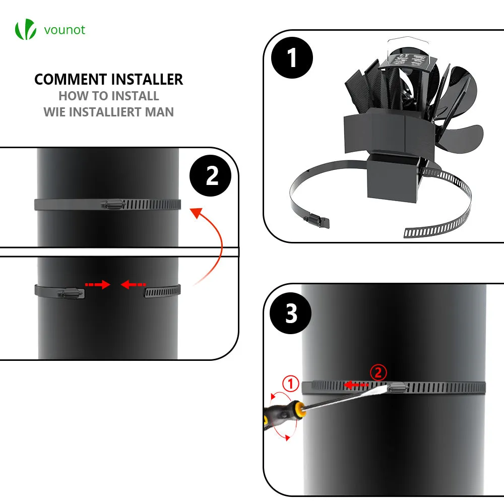 Vounot Ventilatore Stufa Legna 6 Pale con Termometro silenzioso