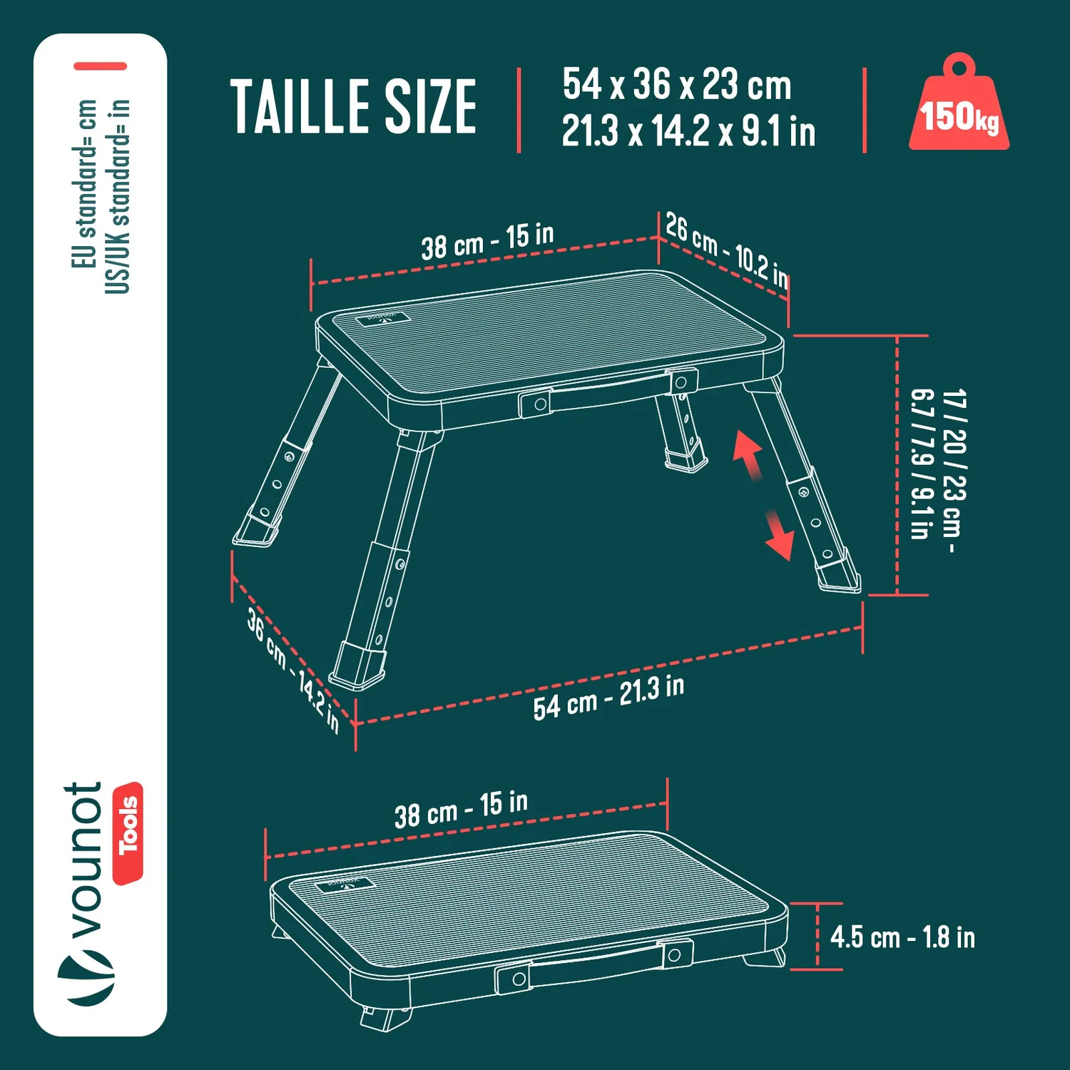 Vounot sgabello scaletta pieghevole bianco 3 altezze 150kg