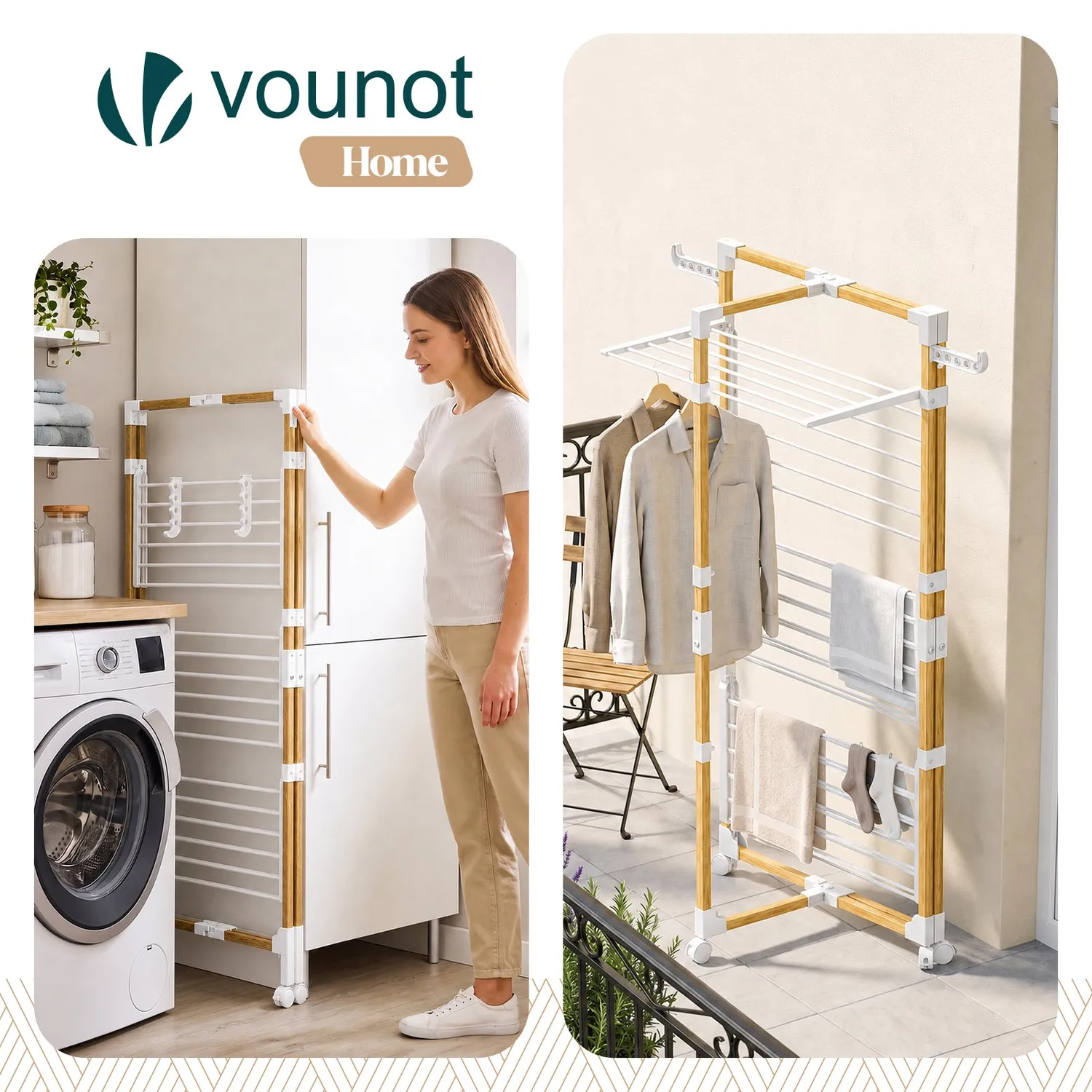 VOUNOT Stendibiancheria Verticale 3 Livelli Bianco 25 m