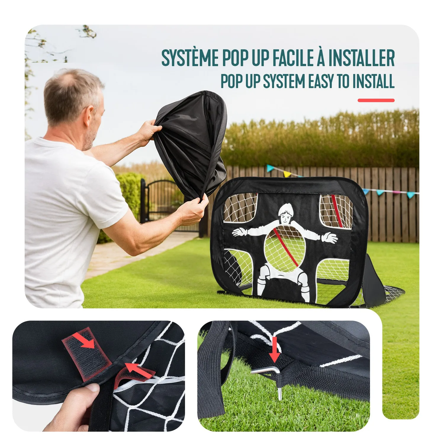 VOUNOT porte calcio pop-up 120x80 cm set 2 pezzi nere
