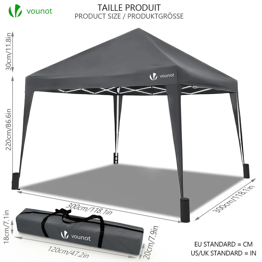 VOUNOT Gazebo Pieghevole 3x3m Grigio Impermeabile