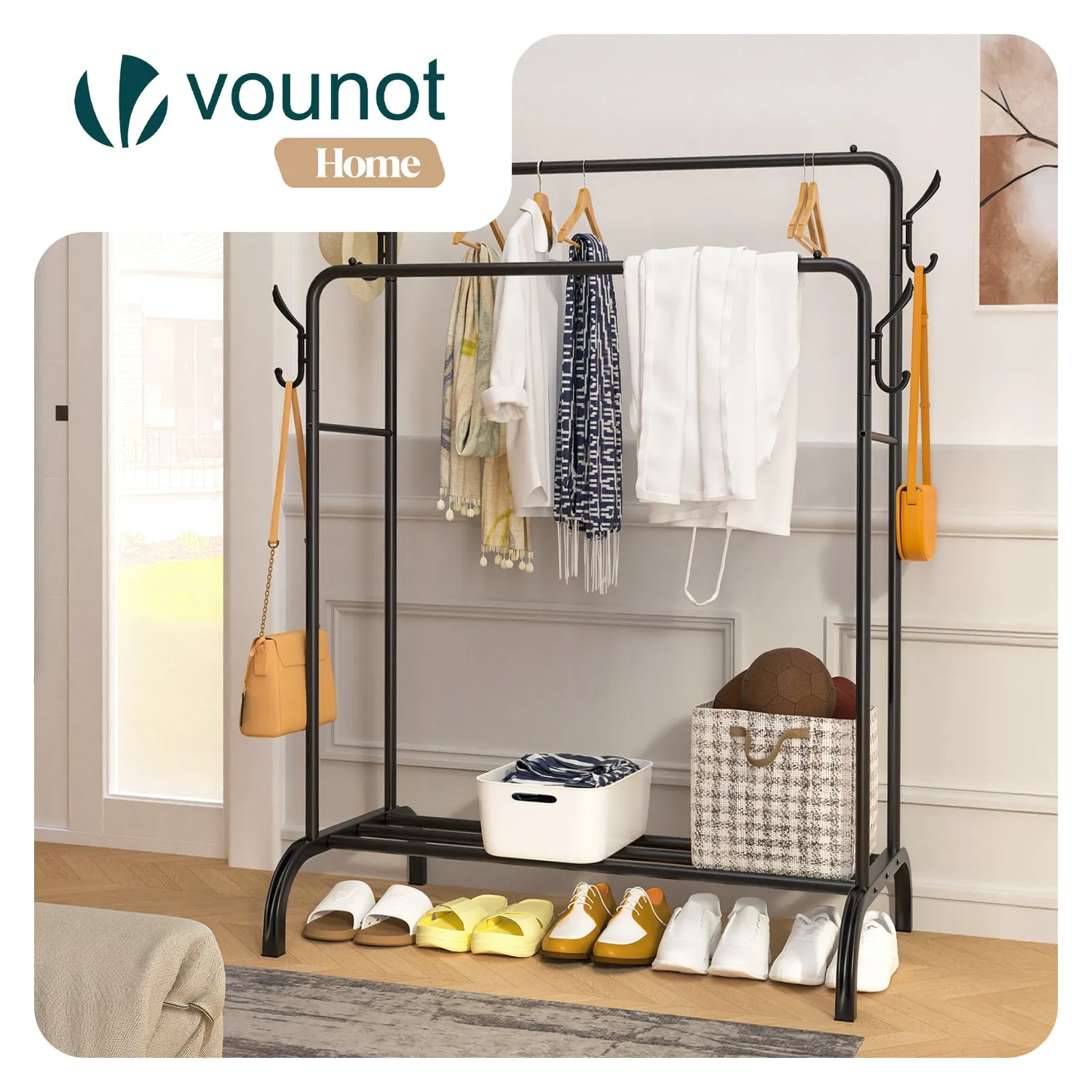 VOUNOT Stender Appendiabiti Doppio 108x58x146cm Nero