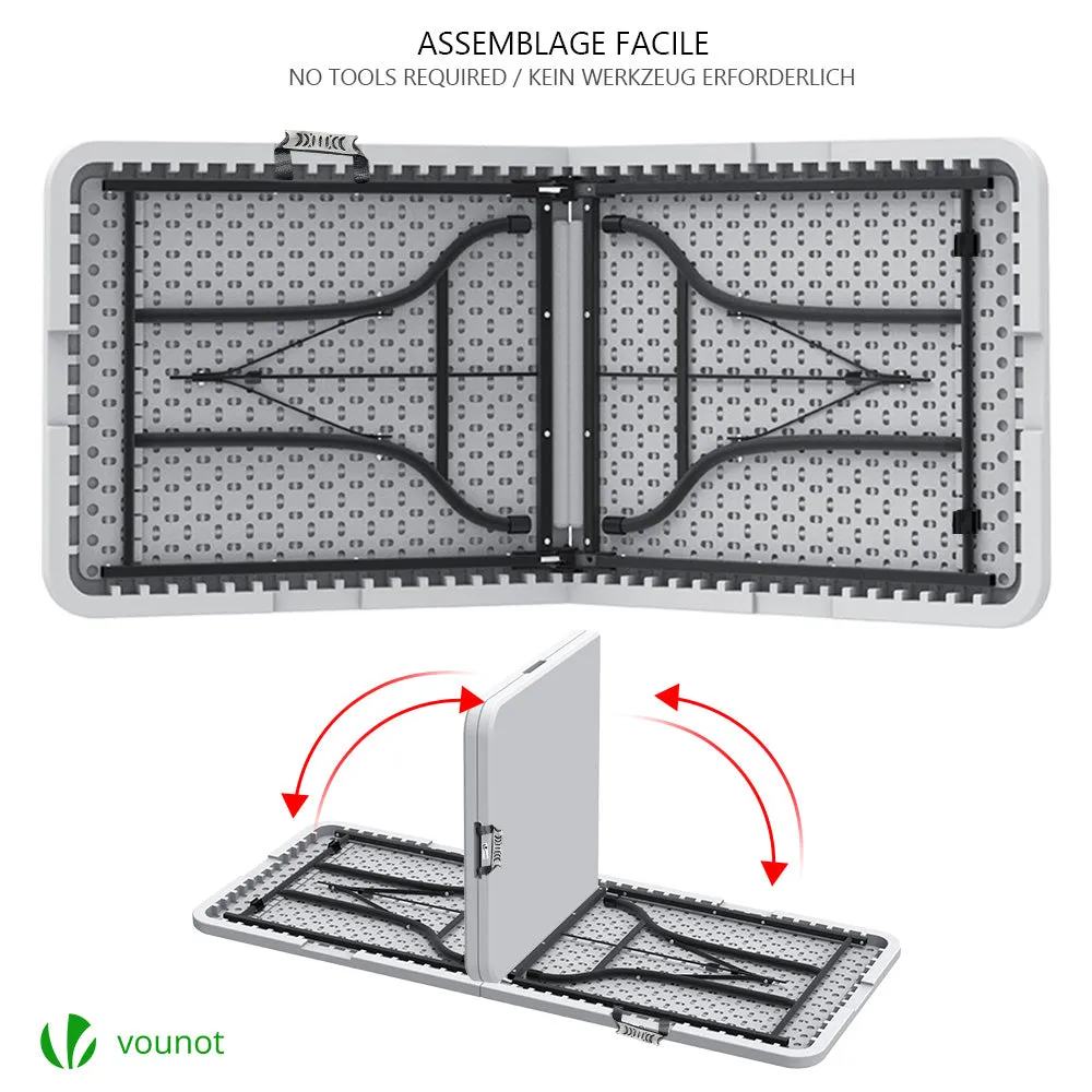 Vounot tavolo campeggio pieghevole HDPE bianco 180 cm