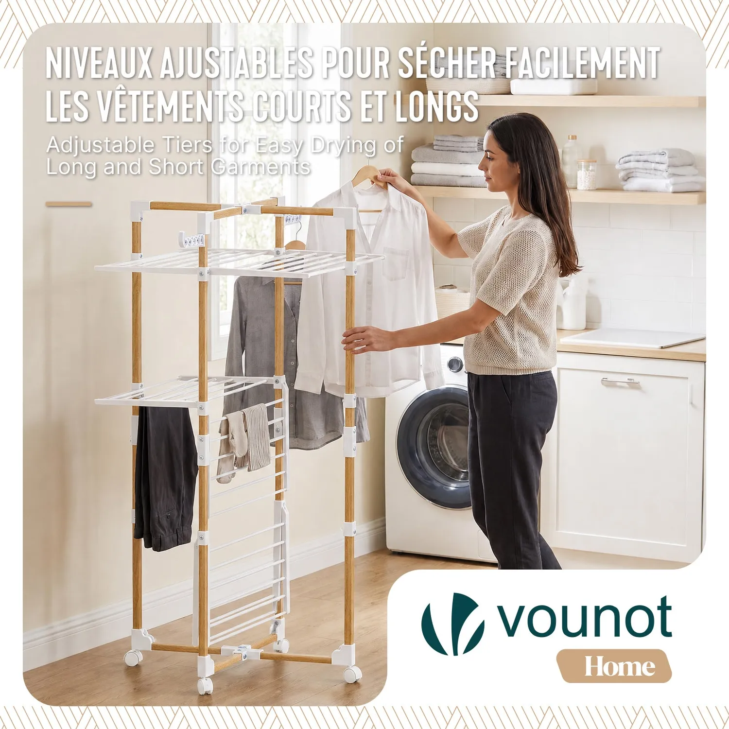 VOUNOT Stendibiancheria Verticale 3 Livelli Bianco 25 m