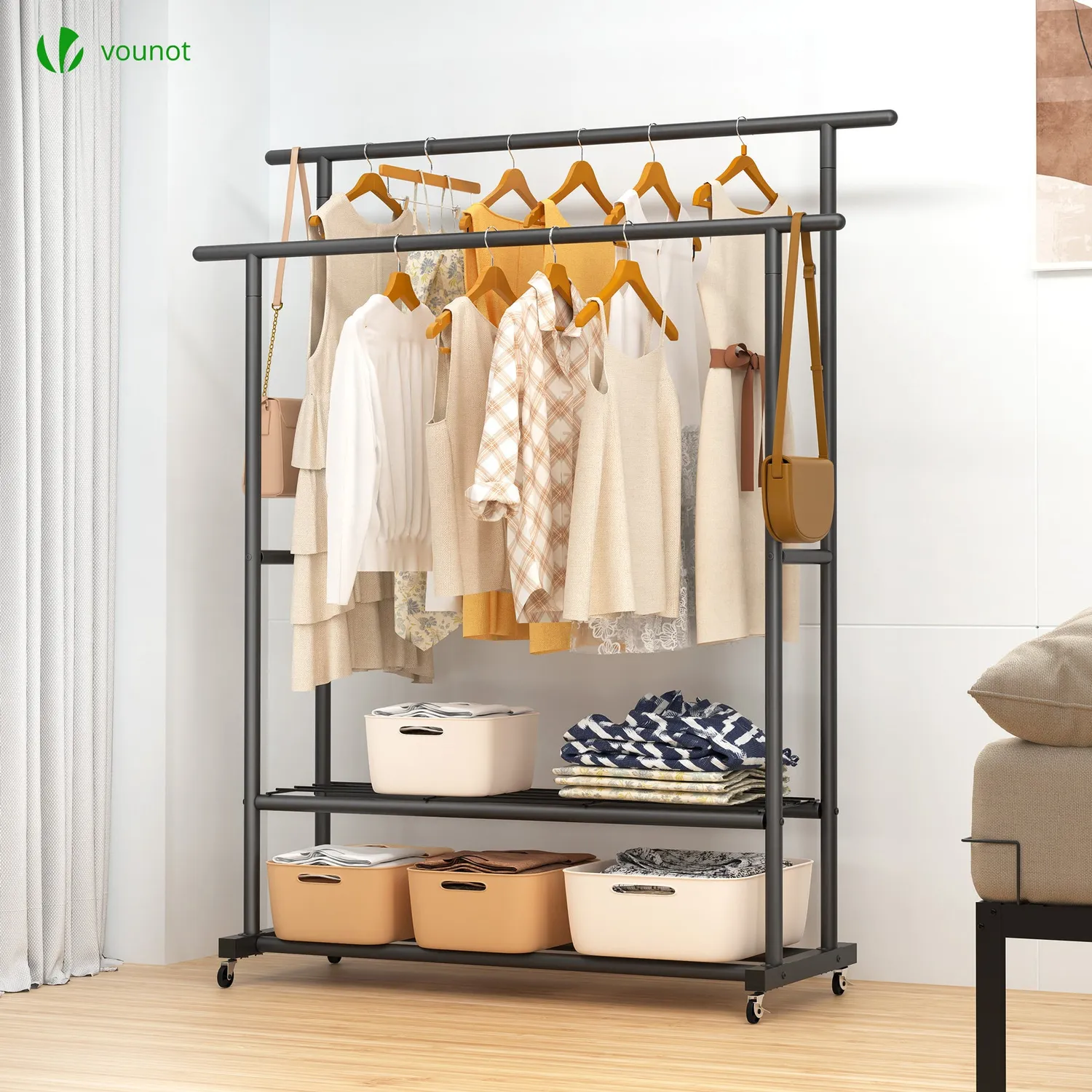 Vounot Stand Appendiabiti Doppio Nero 120x40x146cm