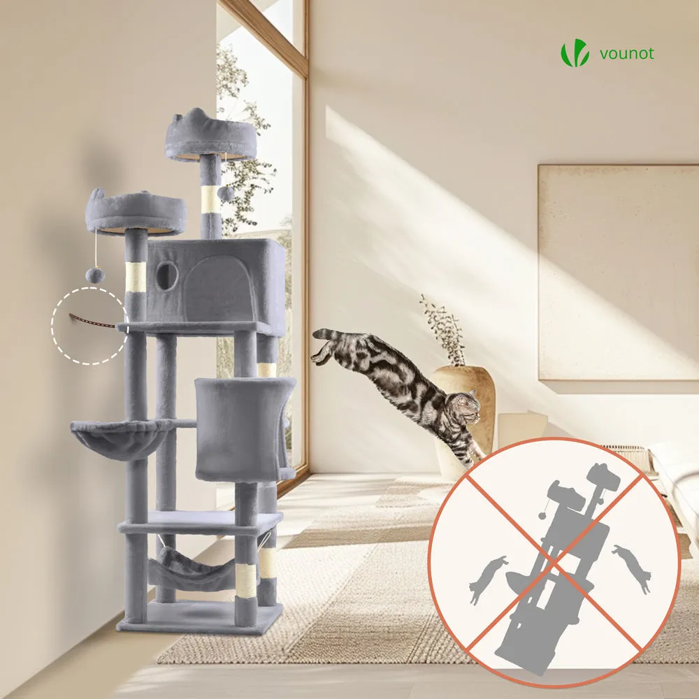 VOUNOT Albero Tiragraffi Gatto 5 Livelli 168 cm Grigio con Amaca