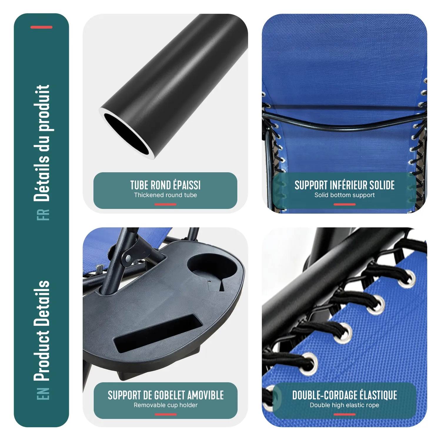 VOUNOT Set 2 sdraio reclinabili textilene blu con tavolo