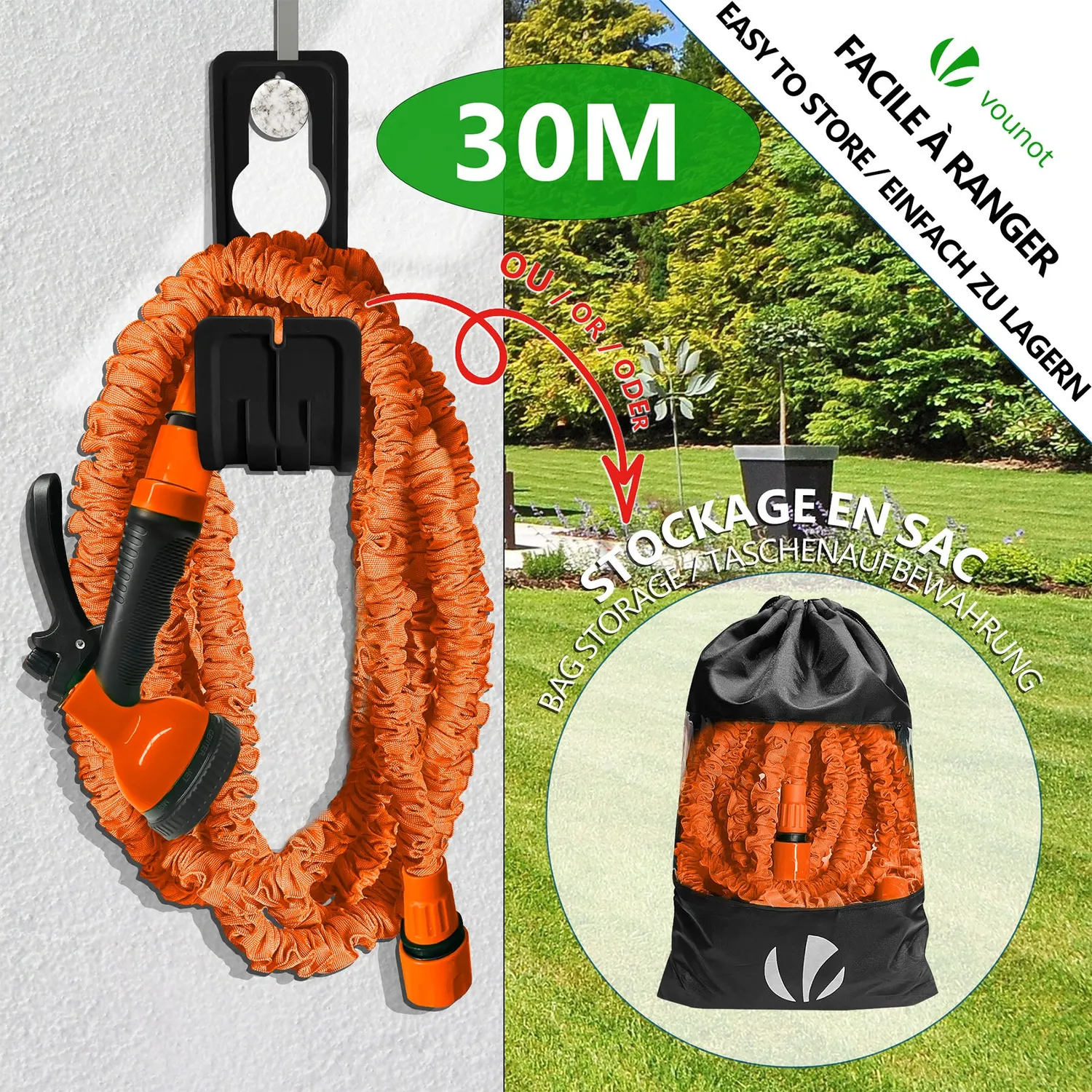VOUNOT Tubo Giardino Estensibile 30m Arancione