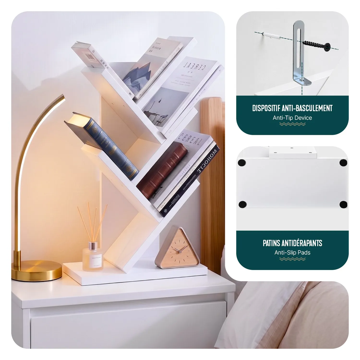 Vounot libreria albero 30x16x60 cm bianca