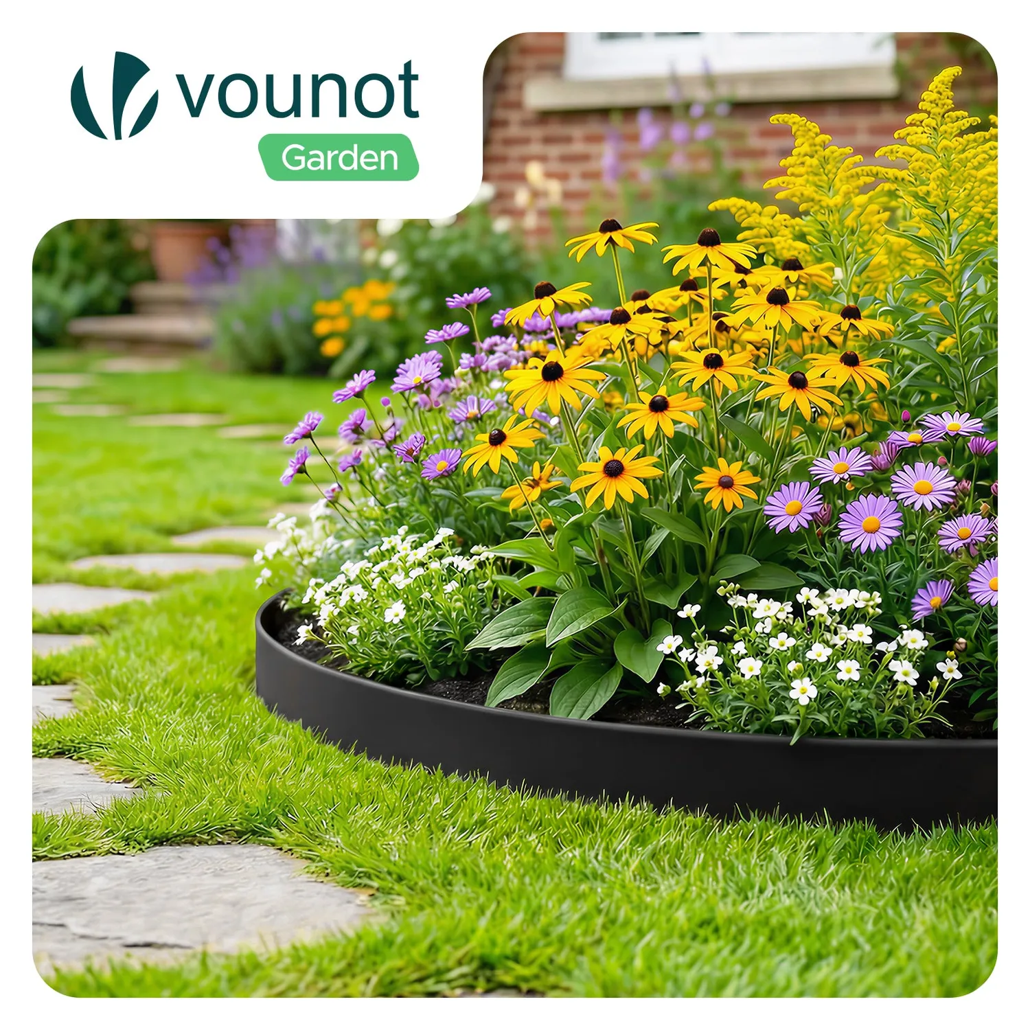 VOUNOT bordura giardino flessibile 10 m nera con picchetti