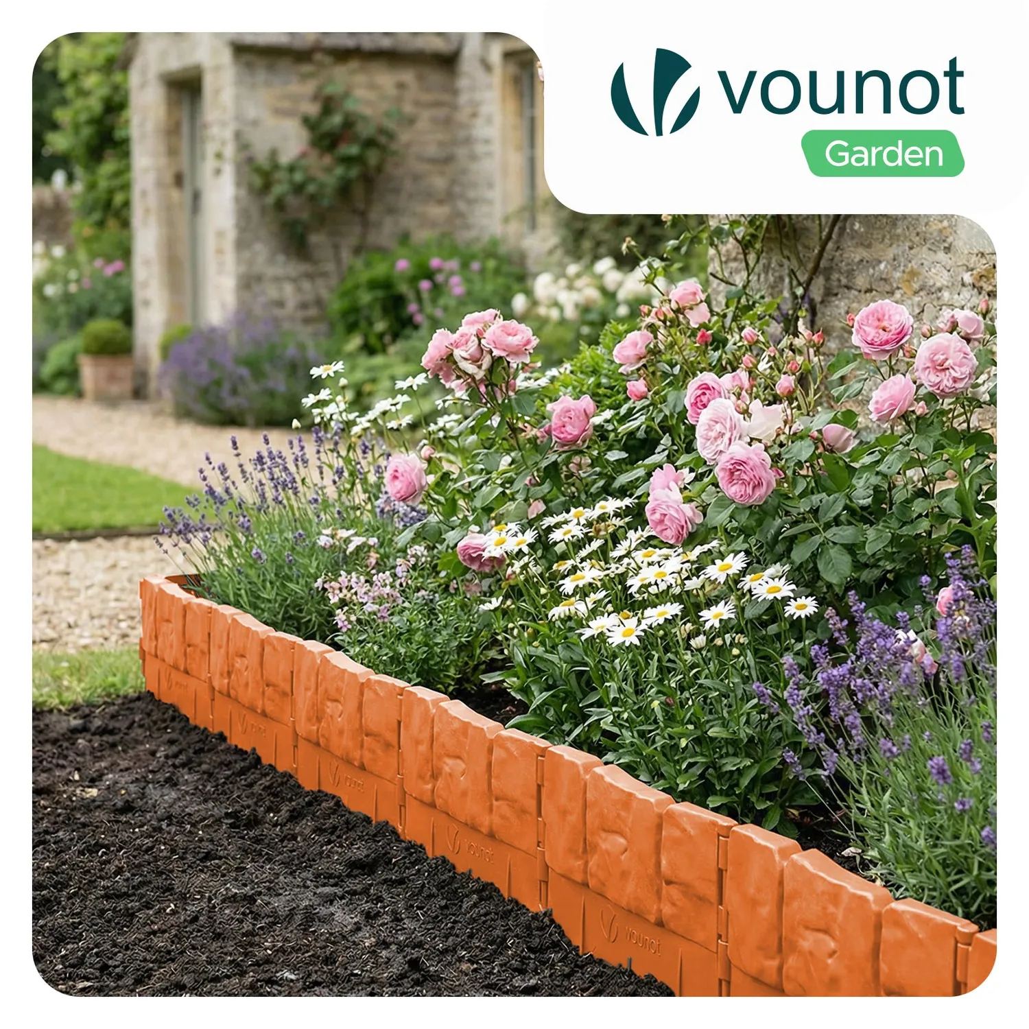 VOUNOT Bordura da Giardino Effetto Pietra 5,35 m Terracotta